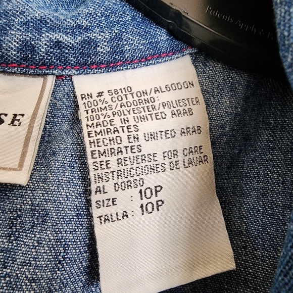 Vintage Studio Ease Petite Denim Dress Floral Embroidered 10P Cottagecore Y2K - Picture 13 of 16